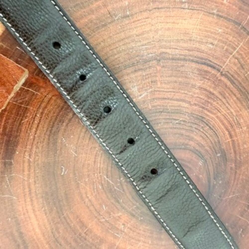PRADA Pebbled Leather Belt Brown White Stitching Silver Buckle 115/46 Italy - Picture 7 of 8